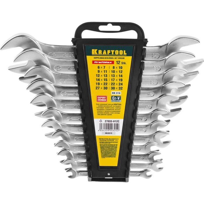 Набор ключей KRAFTOOL "EXPERT", рожковые, Cr-V сталь, 6-32мм, 12 шт