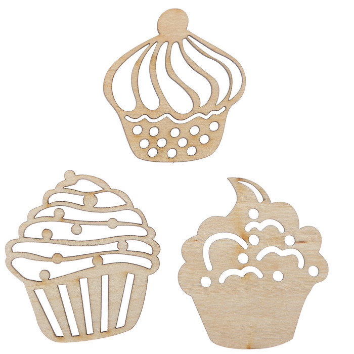 Набор декоративных элементов для творчества (3 шт) "Капкейки" 5х5,5 см