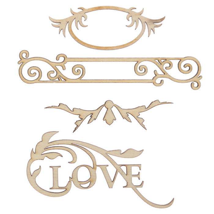 Декоративный элемент "LOVE" набор 4шт, от 7,5х2 см до  8,5х4,5см (ДЕК-607)