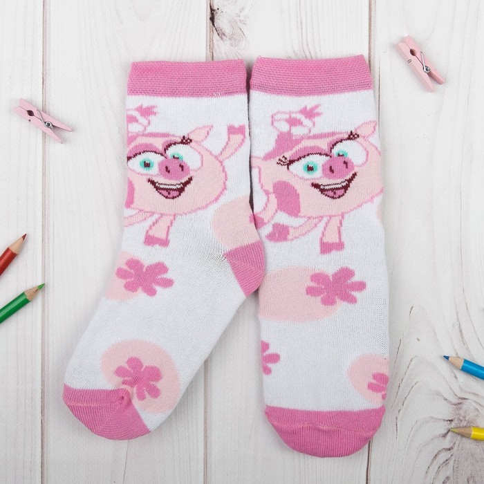 Носки детские СМЕШАРИКИ "Нюша", бел.,р-р 12-14, 1-2года, 80%хл., 17%п/э, 3%эл