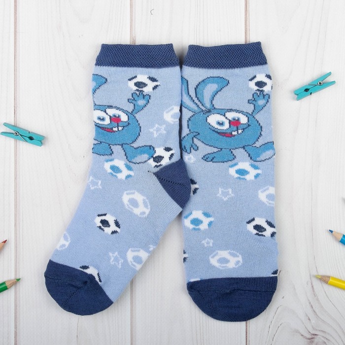Носки детские СМЕШАРИКИ "Крош", голуб.,р-р 12-14, 1-2года, 80%хл., 17%п/э, 3%эл
