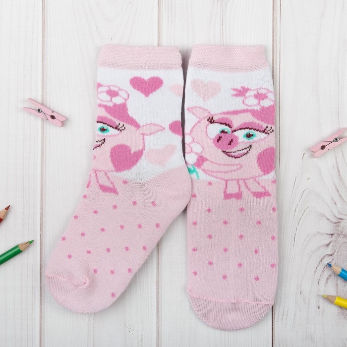 Носки детские СМЕШАРИКИ "Нюша", роз.,р-р 16-18, 4-6лет, 80%хл., 17%п/э, 3%эл