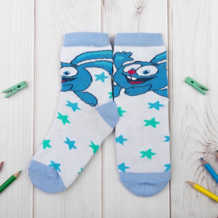 Носки детские СМЕШАРИКИ "Крош", бел.,р-р 16-18, 4-6лет, 80%хл., 17%п/э, 3%эл