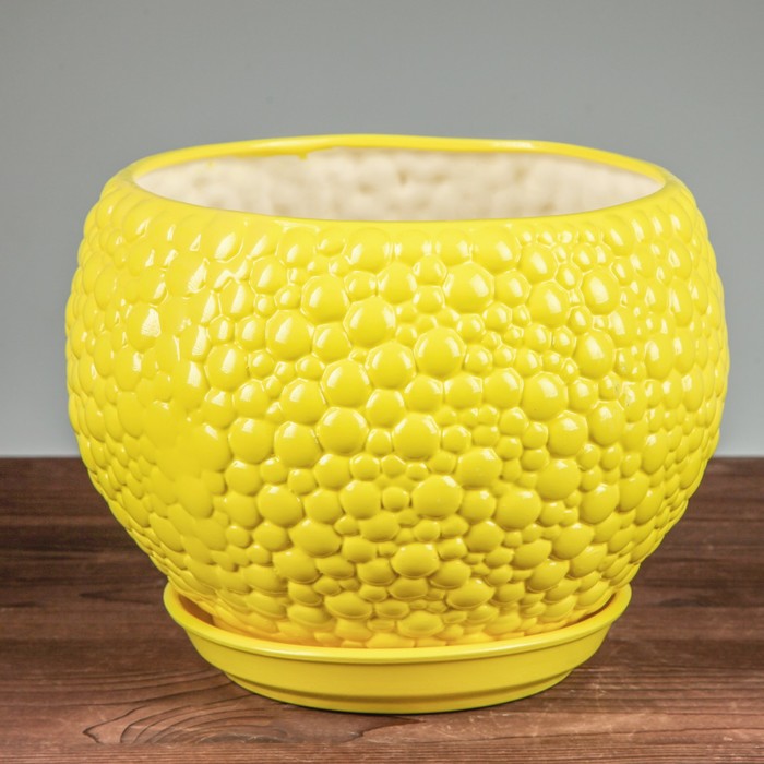 Горшок для цветов "Пузыри", лимонный цвет, керамика, 9 л