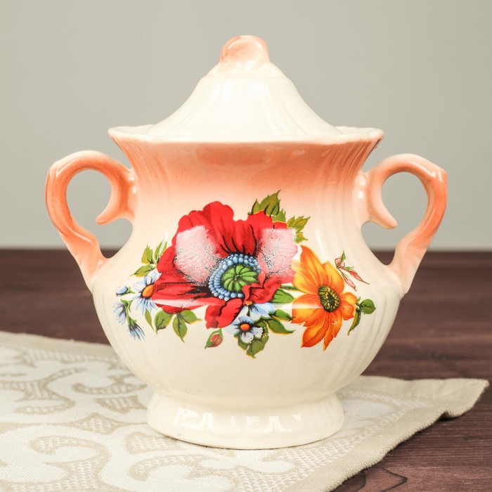 Сахарница "Лорд" коралл, красный мак деколь