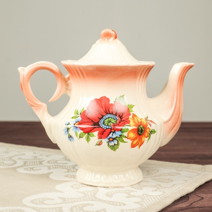 Чайник заварочный 0,6 л "Лорд" коралл, красный мак деколь