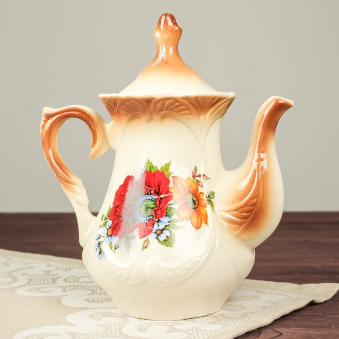 Чайник для заварки 0,6 л "Элит" коричневый, красный мак деколь