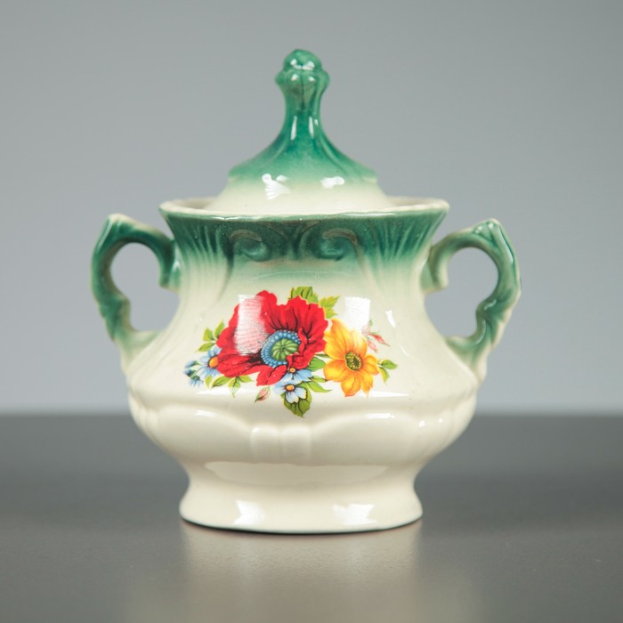 Сахарница "Блиц" изумруд, красный мак деколь