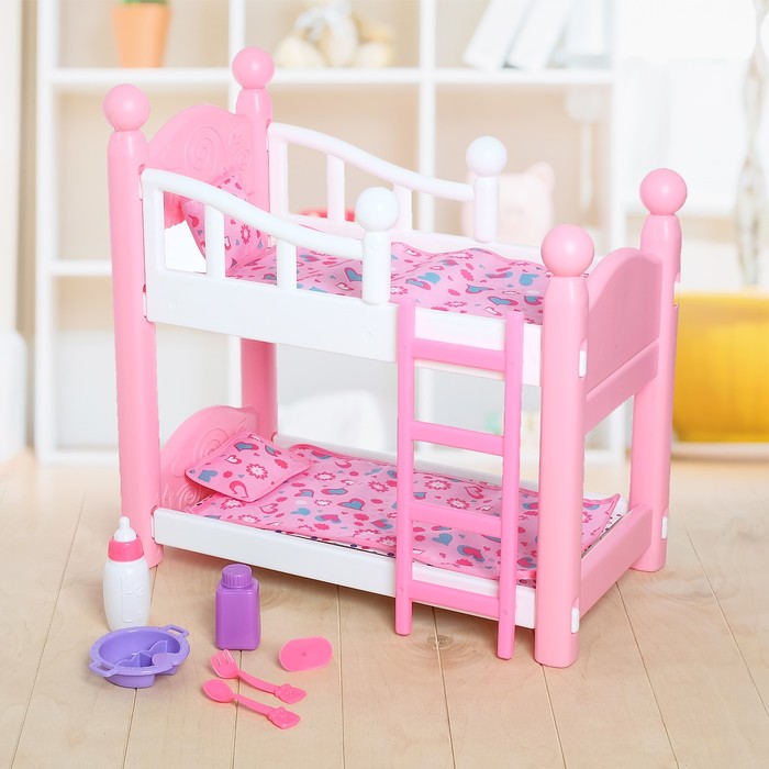 Кроватка для кукол двухъярусная "Малыш" с аксессуарами