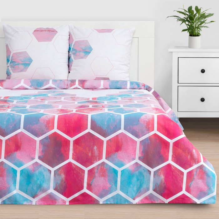 Постельное бельё "Этель" 1.5 сп Акварельные соты (вид 1) 143*215 см, 150*214 см, 70*70 см - 2 шт, поплин