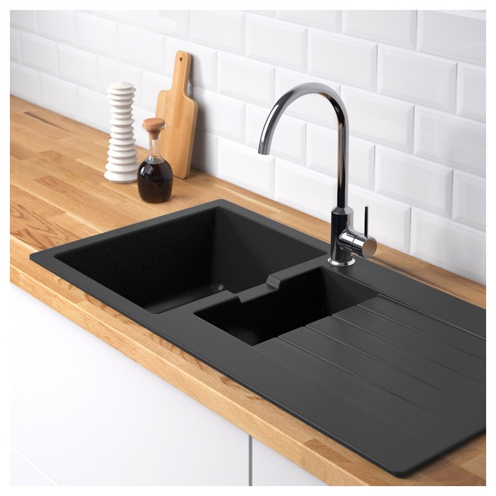 Мойка для кухни "ХЭЛЛВИКЕН", врезная, кварцевый композит, черная