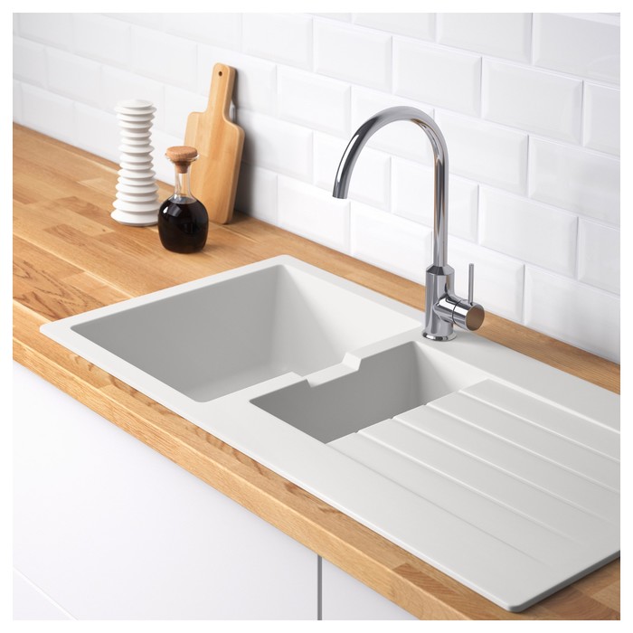 Мойка для кухни "ХЭЛЛВИКЕН", врезная, кварцевый композит, белая
