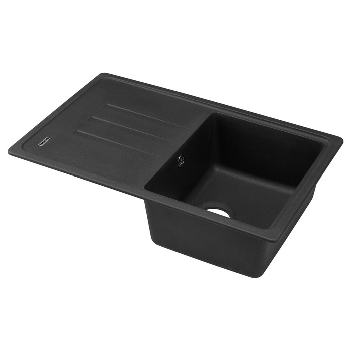 Мойка для кухни "ЭСКЕЛЕН", врезная, с крылом, кварцевый композит, темно-серая