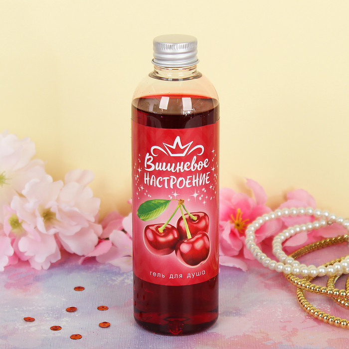 Набор для девочки «Вишневое настроение» (гель вишнёвый, 250 мл + блеск для губ+ резинка для волос)