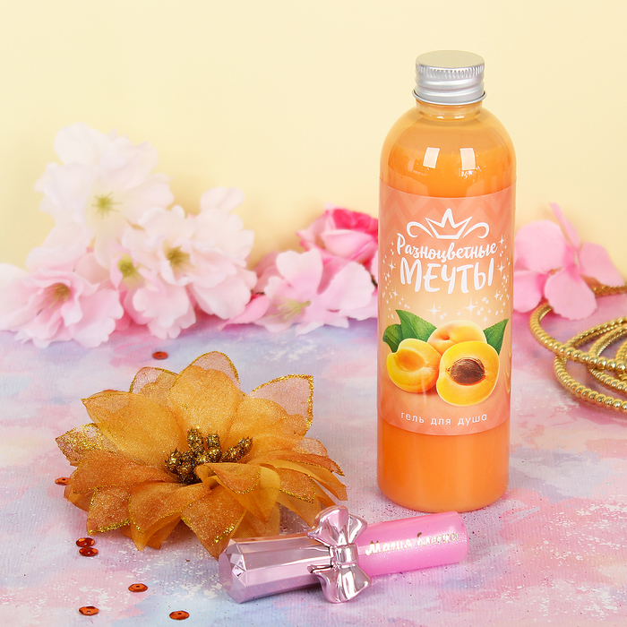 Набор для девочки «Разноцветные мечты» (Гель Абрикосовый+ блеск для губ + резинка д/волос)