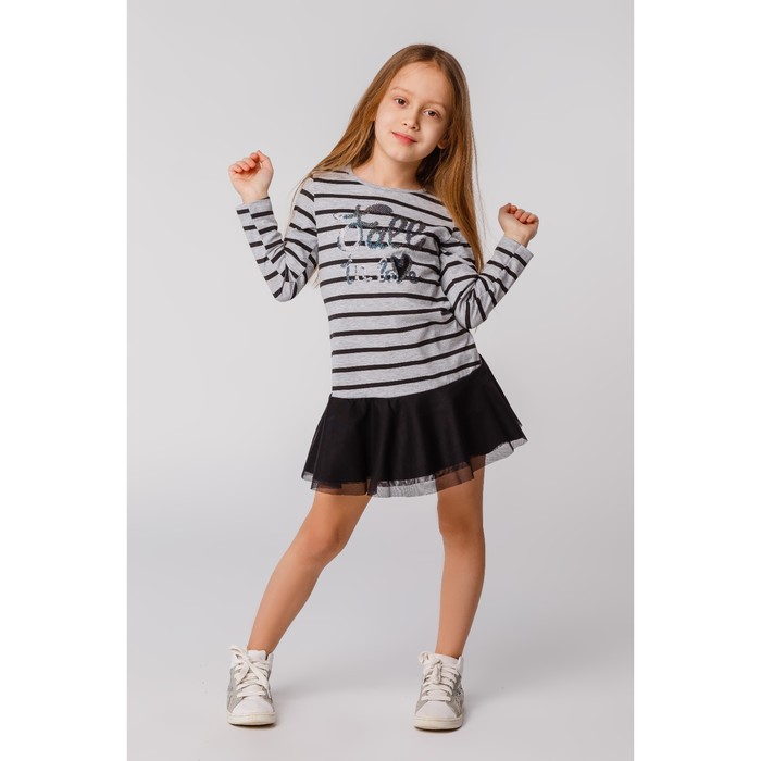 Платье для девочки, рост 134 см, цвет полоса/ чёрный Т011