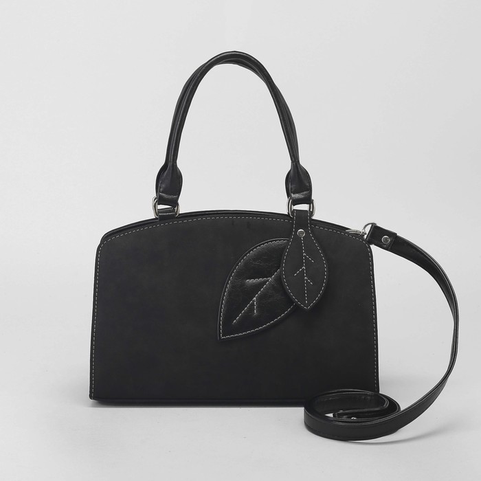 Сумка женская, замша, отдел на молнии, наружный карман, длинный ремень, атлас чёрный