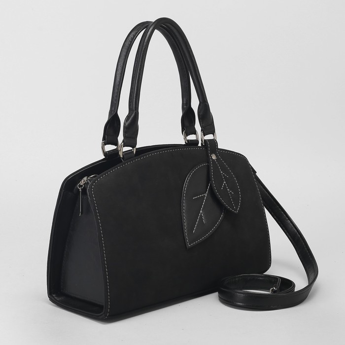 Сумка женская, замша, отдел на молнии, наружный карман, длинный ремень, атлас чёрный