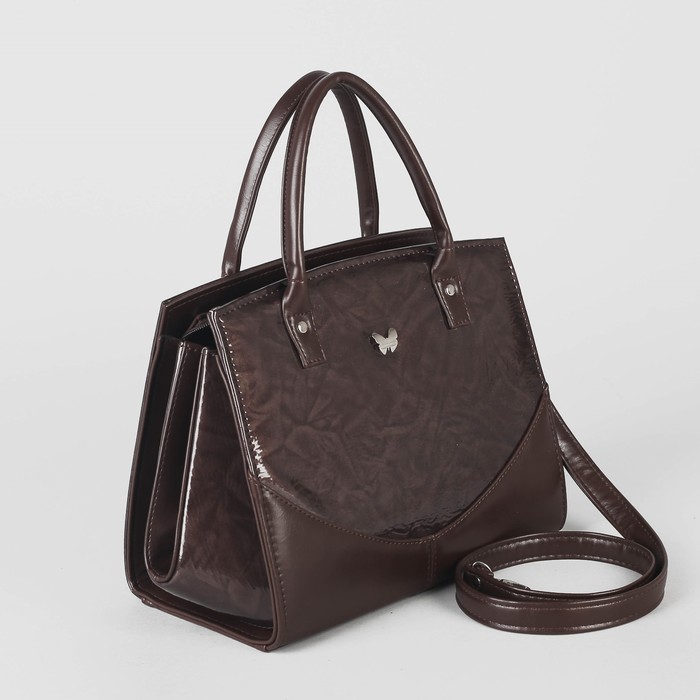 Сумка женская, отдел на молнии, длинный ремень, цвет тёмно-коричневый