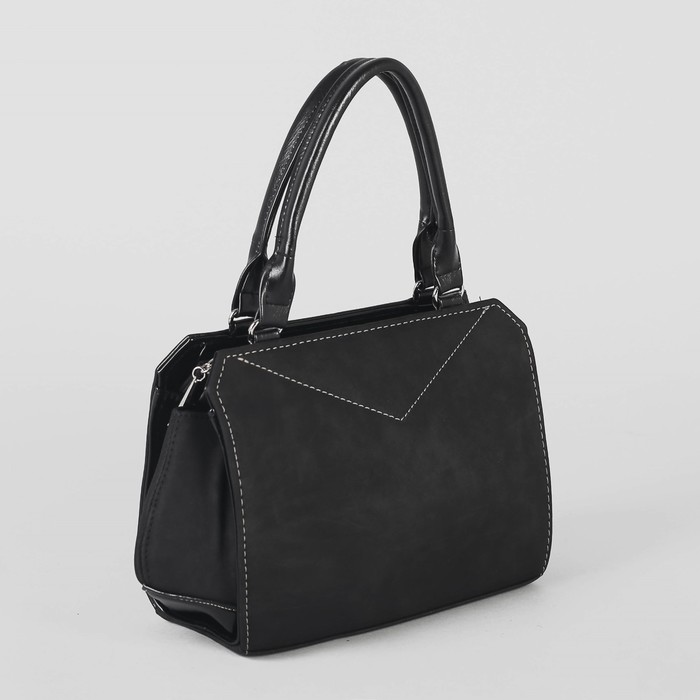 Сумка женская, замша, отдел на молнии, наружный карман, длинный ремень, лак чёрный