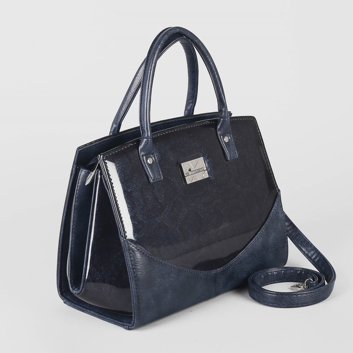 Сумка женская, отдел на молнии, длинный ремень, цвет синий/лак цвет тёмно-синий