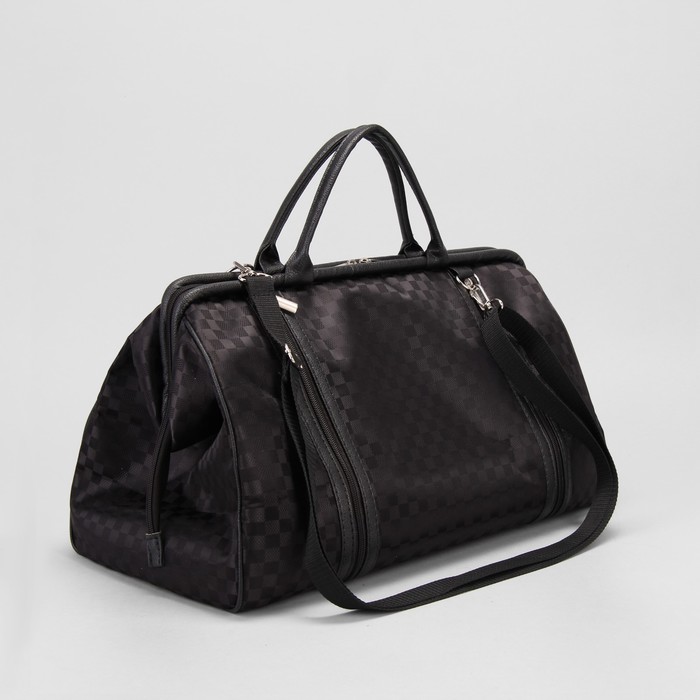 Сумка дорожная «Шахматы», 1 отдел на молнии, наружный карман, цвет чёрный