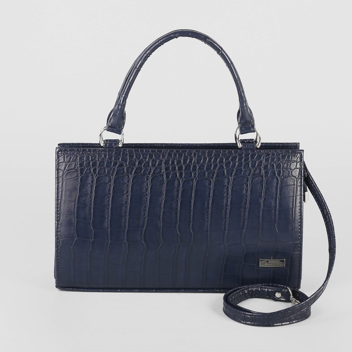 Сумка женская, отдел на молнии, наружный карман, длинный ремень, рептилия, цвет тёмно-синий