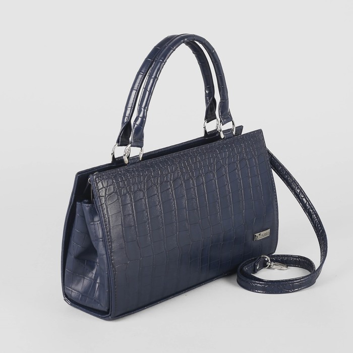 Сумка женская, отдел на молнии, наружный карман, длинный ремень, рептилия, цвет тёмно-синий