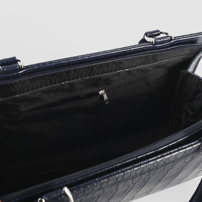 Сумка женская, отдел на молнии, наружный карман, длинный ремень, рептилия, цвет тёмно-синий