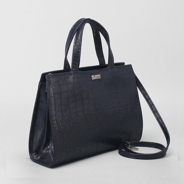 Сумка женская, отдел на молнии, наружный карман, длинный ремень, рептилия, цвет тёмно-синий