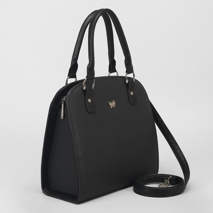 Сумка женская, отдел на молнии, наружный карман, длинный ремень, цвет чёрный