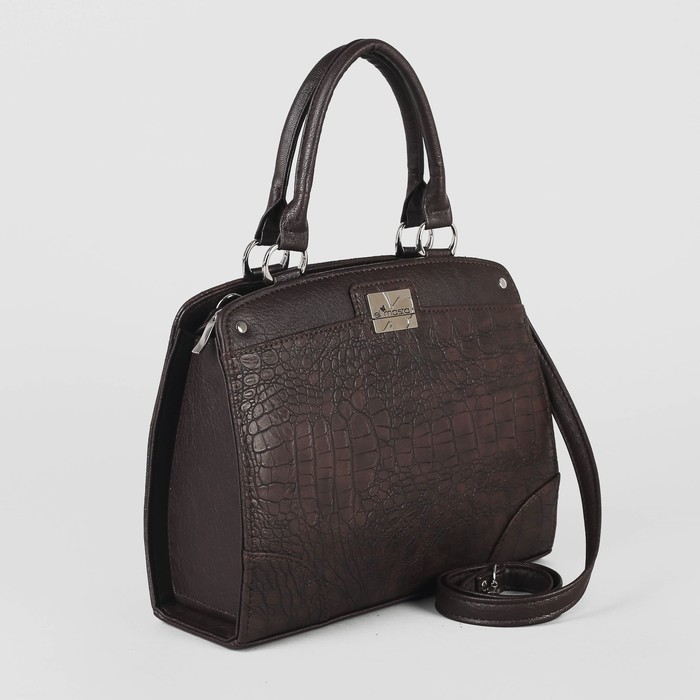 Сумка женская, отдел на молнии, наружный карман, длинный ремень, цвет тёмно-коричневый