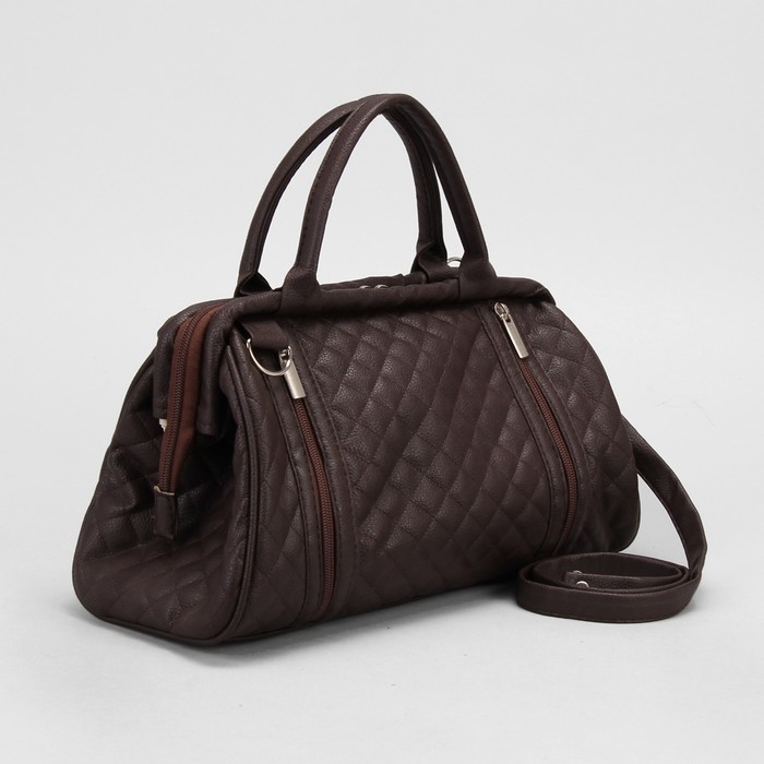 Сумка дорожная на молнии, 1 отдел, наружный карман, стежка, цвет коричневый