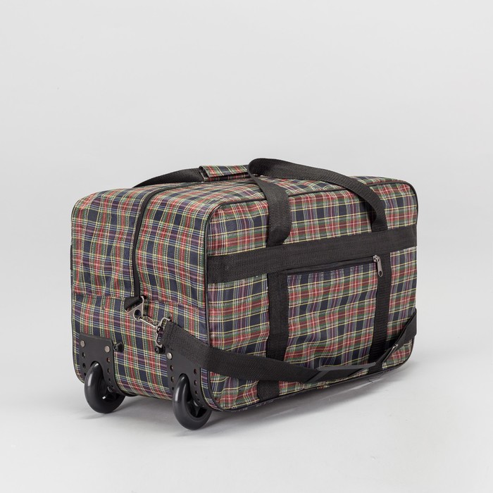 Сумка дорожная на колёсах «Клетка», 1 отдел, наружный карман, цвет синий/оранжевый