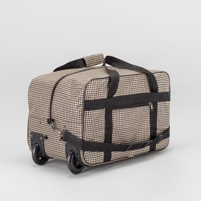 Сумка дорожная на колёсах, 1 отдел, наружный карман, принт гусиная лапка