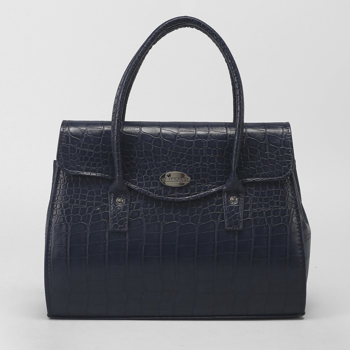 Сумка женская, отдел на молнии, наружный карман, рептилия, цвет тёмно-синий