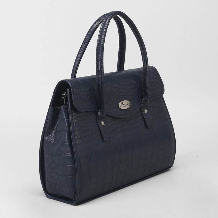 Сумка женская, отдел на молнии, наружный карман, рептилия, цвет тёмно-синий