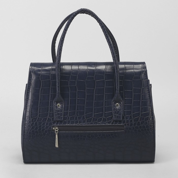 Сумка женская, отдел на молнии, наружный карман, рептилия, цвет тёмно-синий