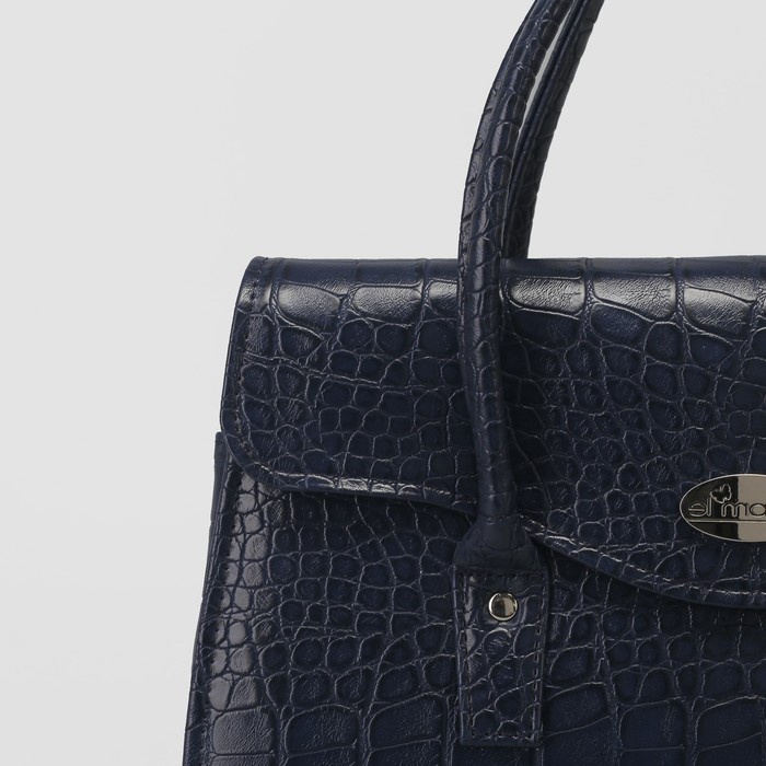 Сумка женская, отдел на молнии, наружный карман, рептилия, цвет тёмно-синий