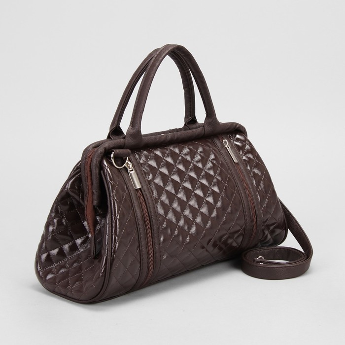 Сумка дорожная, 1 отдел на молнии, наружный карман, стёжка, лак коричневый