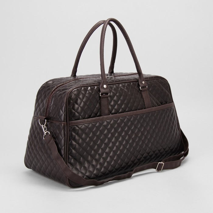 Сумка дорожная, отдел на молнии, наружный карман, ремень, стёжка, матовый коричневый