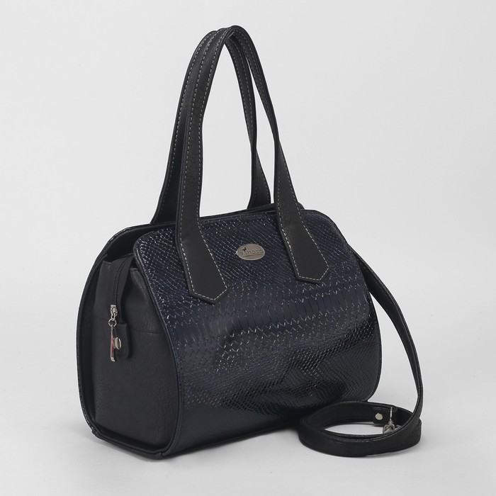 Сумка женская, отдел на молнии, наружный карман, змея, цвет синий/чёрный