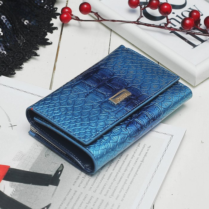 Кошелёк женский, 2 отдела, для карт, для монет, цвет голубой