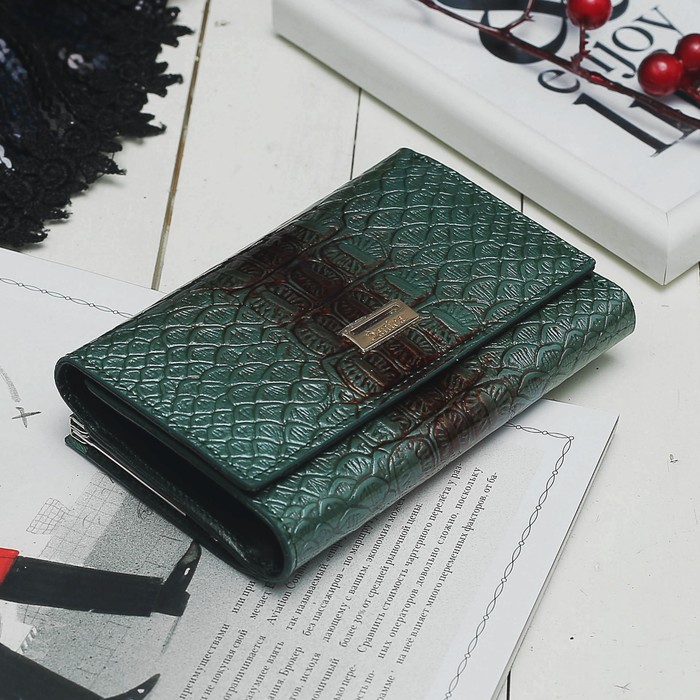 Кошелёк женский, 2 отдела, для карт, для монет, цвет зелёный