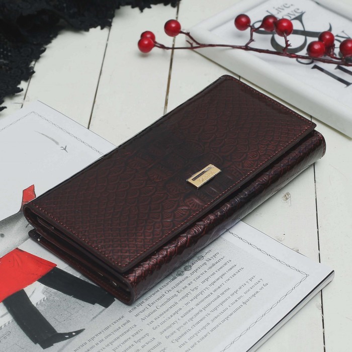 Кошелёк женский, 2 отдела, для карт на клапане, 2 отдела рамка, цвет кофе