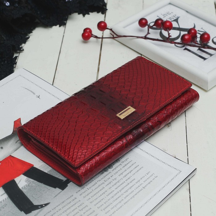 Кошелёк женский, 2 отдела рамка, 2 отдела, для карт на клапане, цвет красный