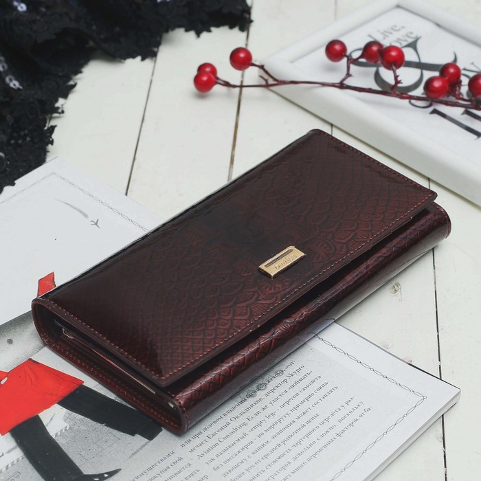 Кошелёк женский, 2 отдела рамка, 2 отдела, для карт на клапане, цвет кофе