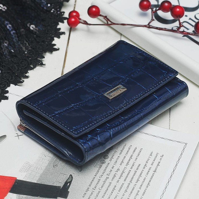 Кошелёк женский, 2 отдела, для карт, для монет, цвет синий