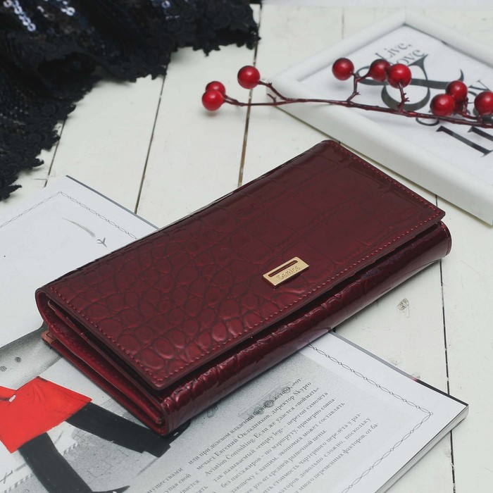 Кошелёк женский, 2 отдела, для карт на клапане, 2 отдела рамка, цвет бордовый