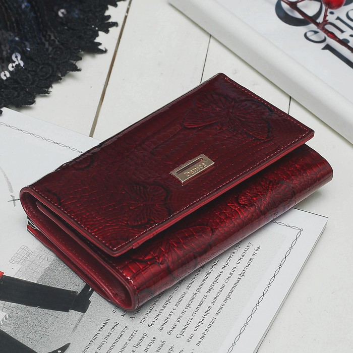 Кошелёк женский, 2 отдела, для карт, для монет, цвет бордовый